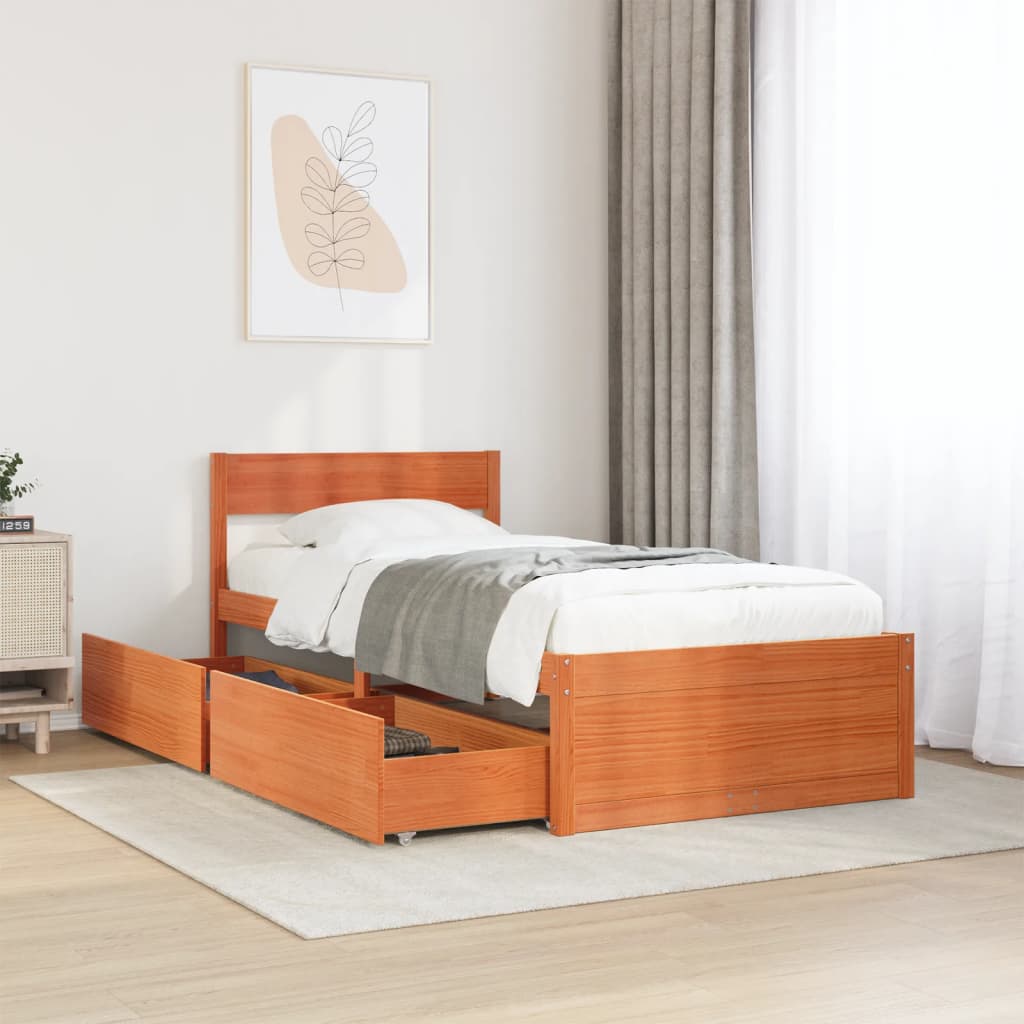 Letto senza Materasso Marrone Cera 75x190 cm in Legno di Pino - homemem39
