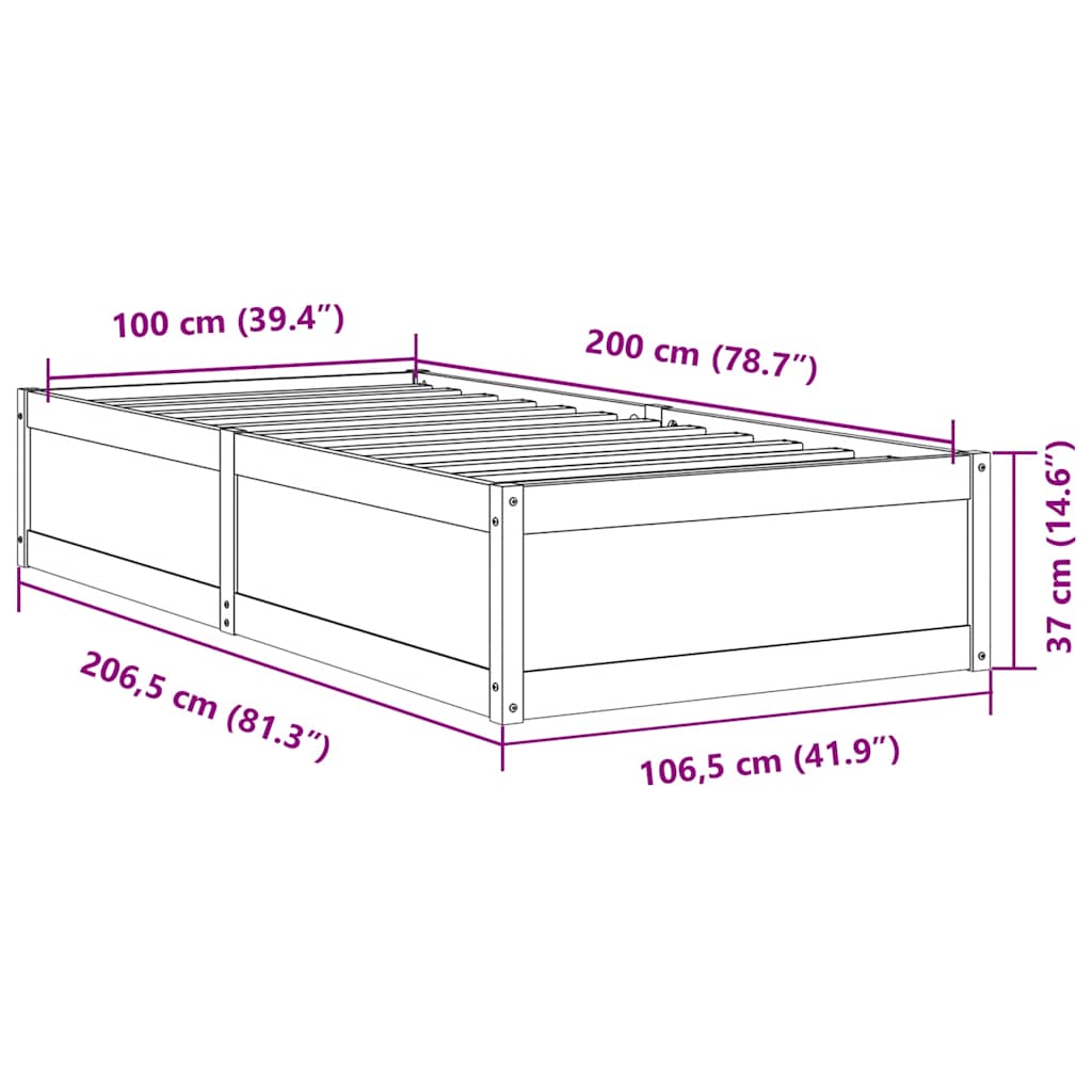 Letto senza Materasso Marrone Cera 100x200 cm in Legno di Pino | homemem39