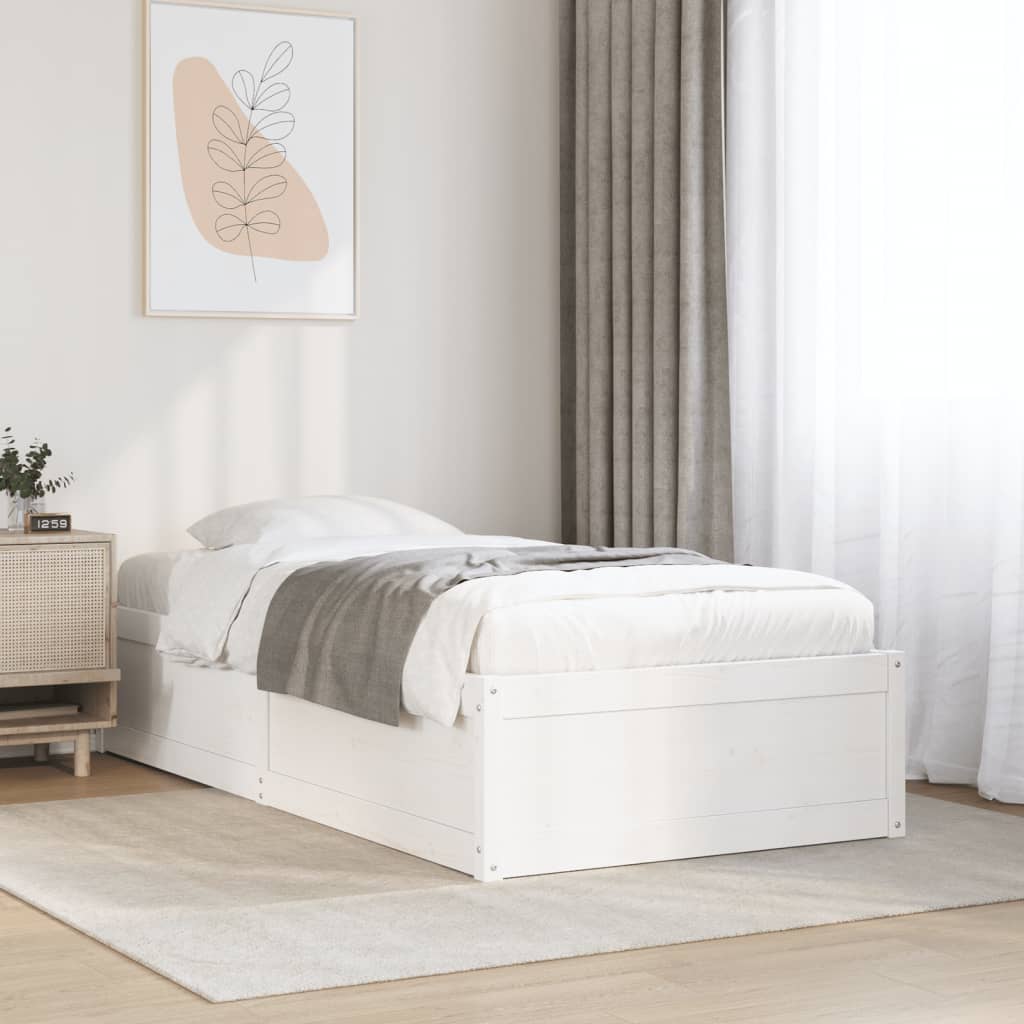 Letto senza Materasso Bianco 90x190 cm in Legno Massello Pino - homemem39