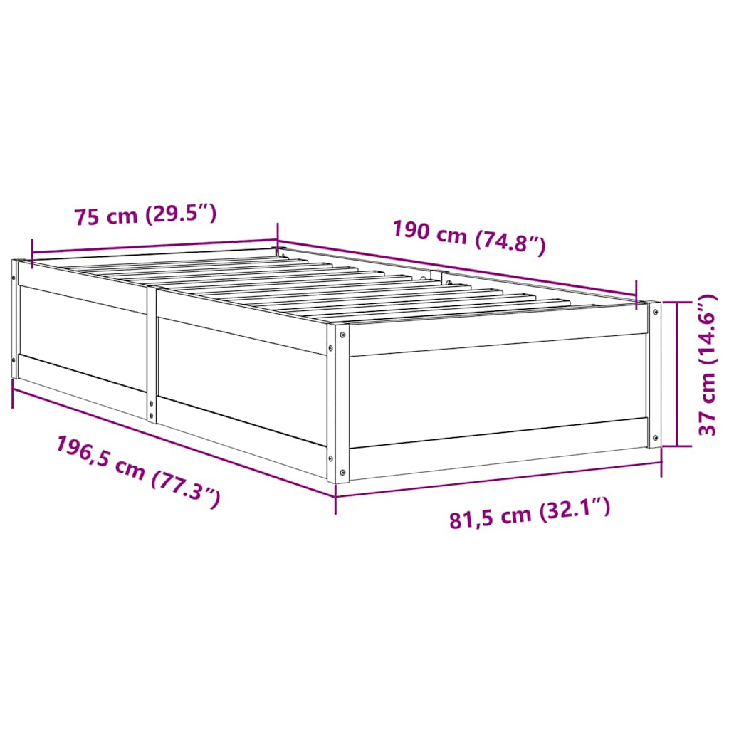 Letto senza Materasso Bianco 75x190 in Legno Massello di Pino | homemem39