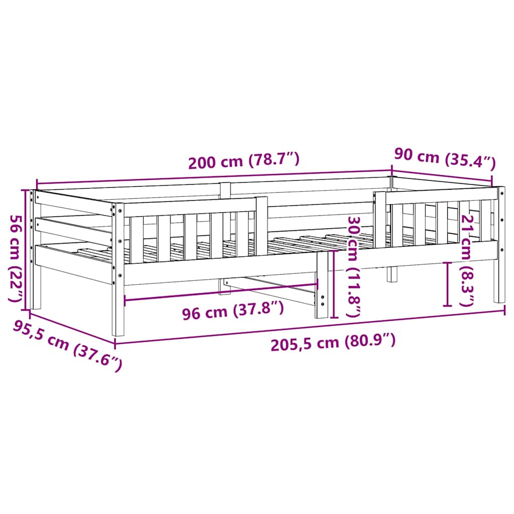 Letto senza Materasso 90x200 cm in Legno Massello di Pino | homemem39