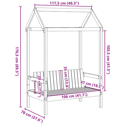 Bench with Roof 117.5x70x176.5 cm in Solid Pine Wood