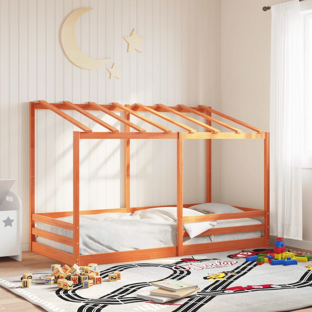 Letto Bambini con Tetto Marrone Cera 100x200 cm Massello Pino - homemem39