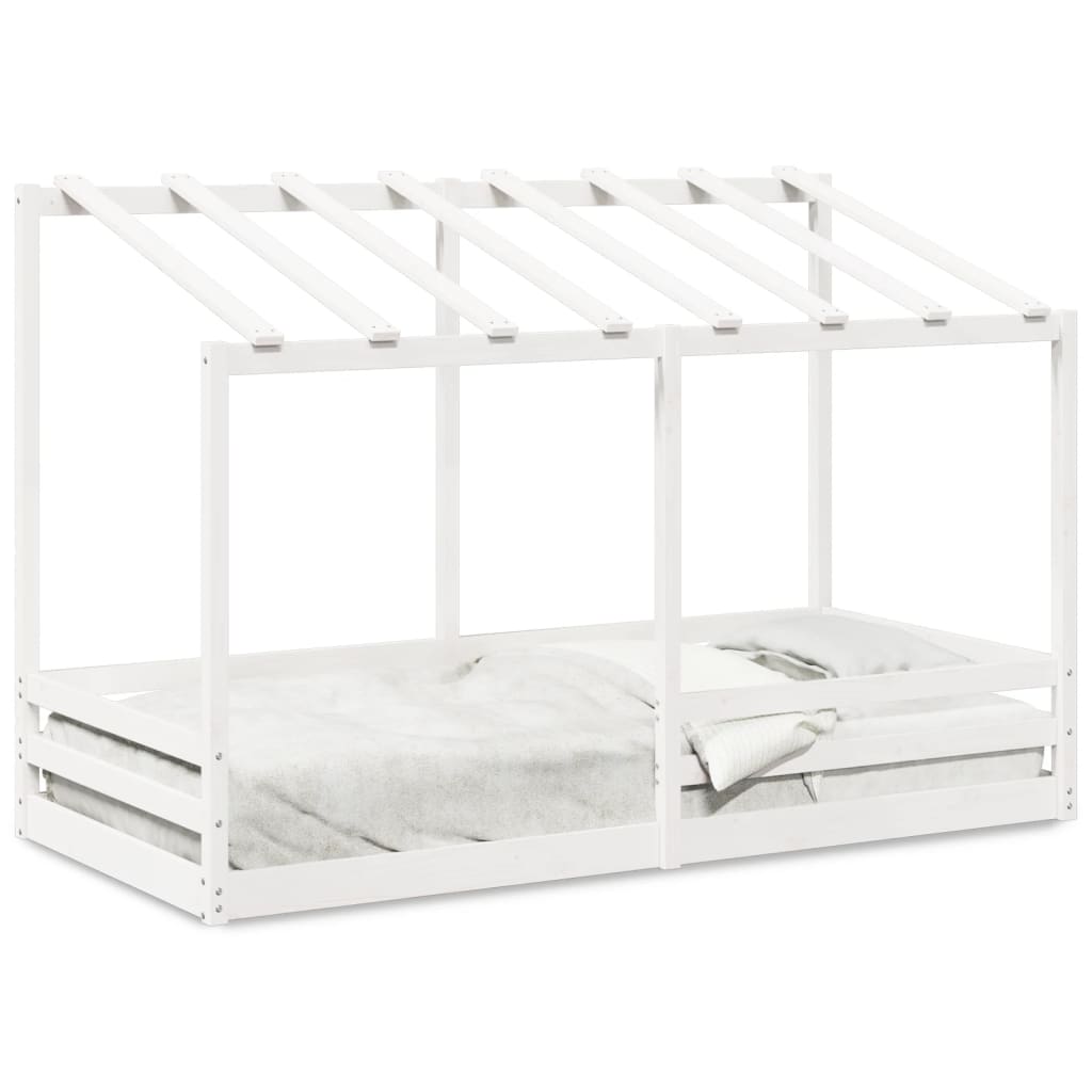 Letto per Bambini con Tetto Bianco 90x200cm Legno Massello Pino - homemem39