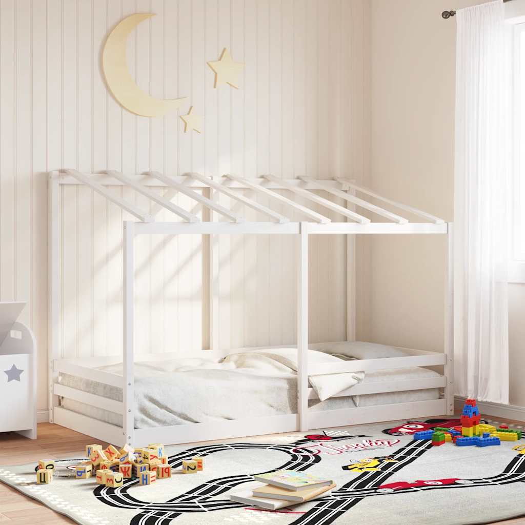 Letto per Bambini con Tetto Bianco 90x200cm Legno Massello Pino | homemem39