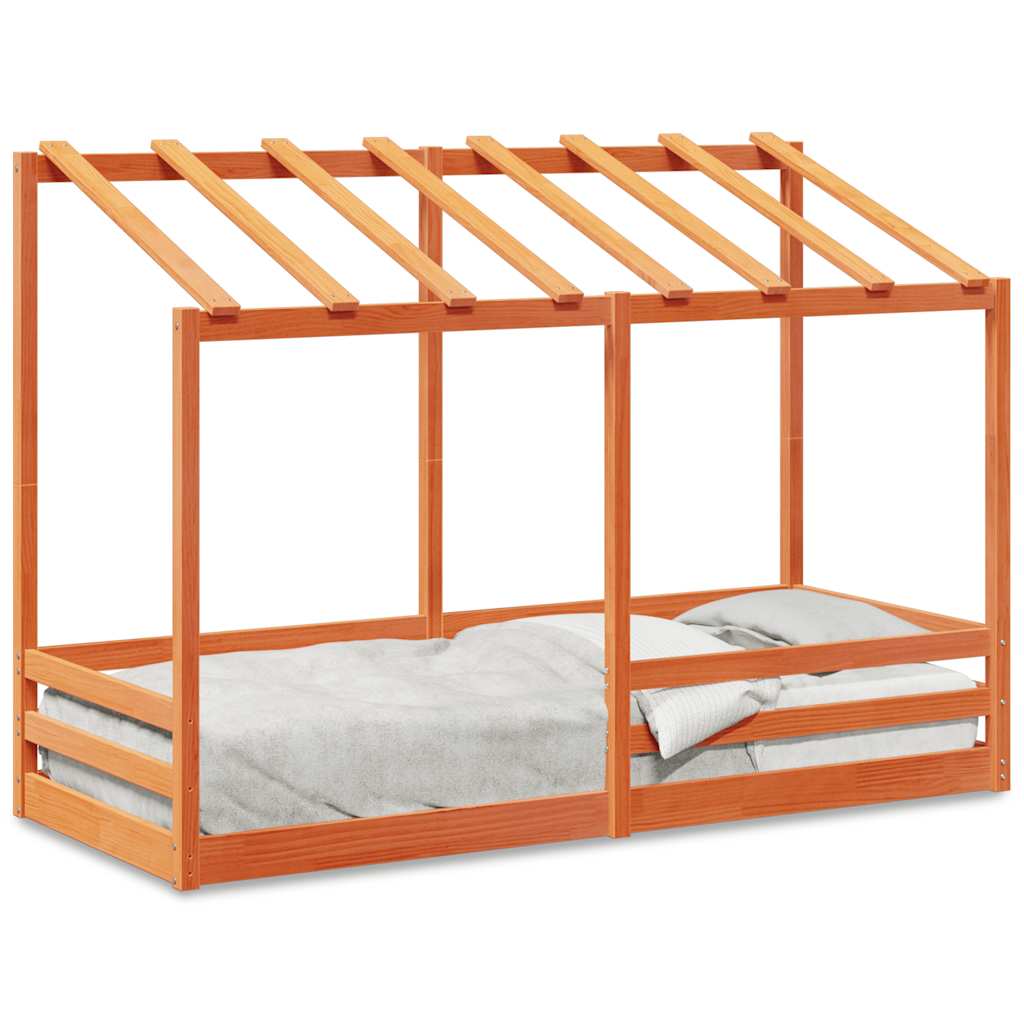 Letto Bambini con Tetto Marrone Cera 90x190 cm Massello Pino | homemem39