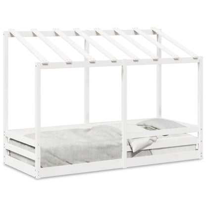 Letto per Bambini con Tetto Bianco 75x190cm Legno Massello Pino - homemem39