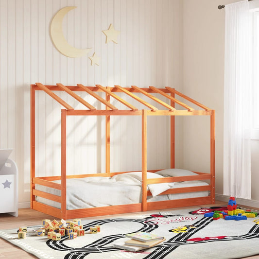 Letto Bambini con Tetto Marrone Cera 75x190 cm Massello Pino - homemem39
