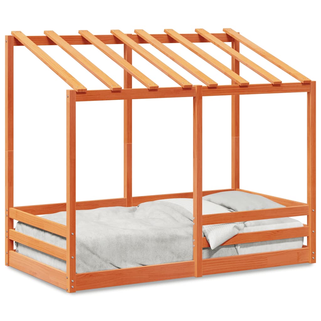 Letto Bambini con Tetto Marrone Cera 80x160 cm Massello Pino | homemem39