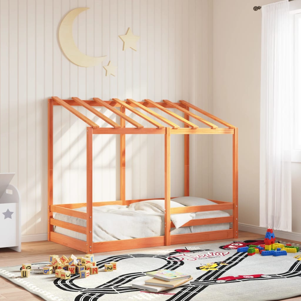 Letto Bambini con Tetto Marrone Cera 80x160 cm Massello Pino - homemem39