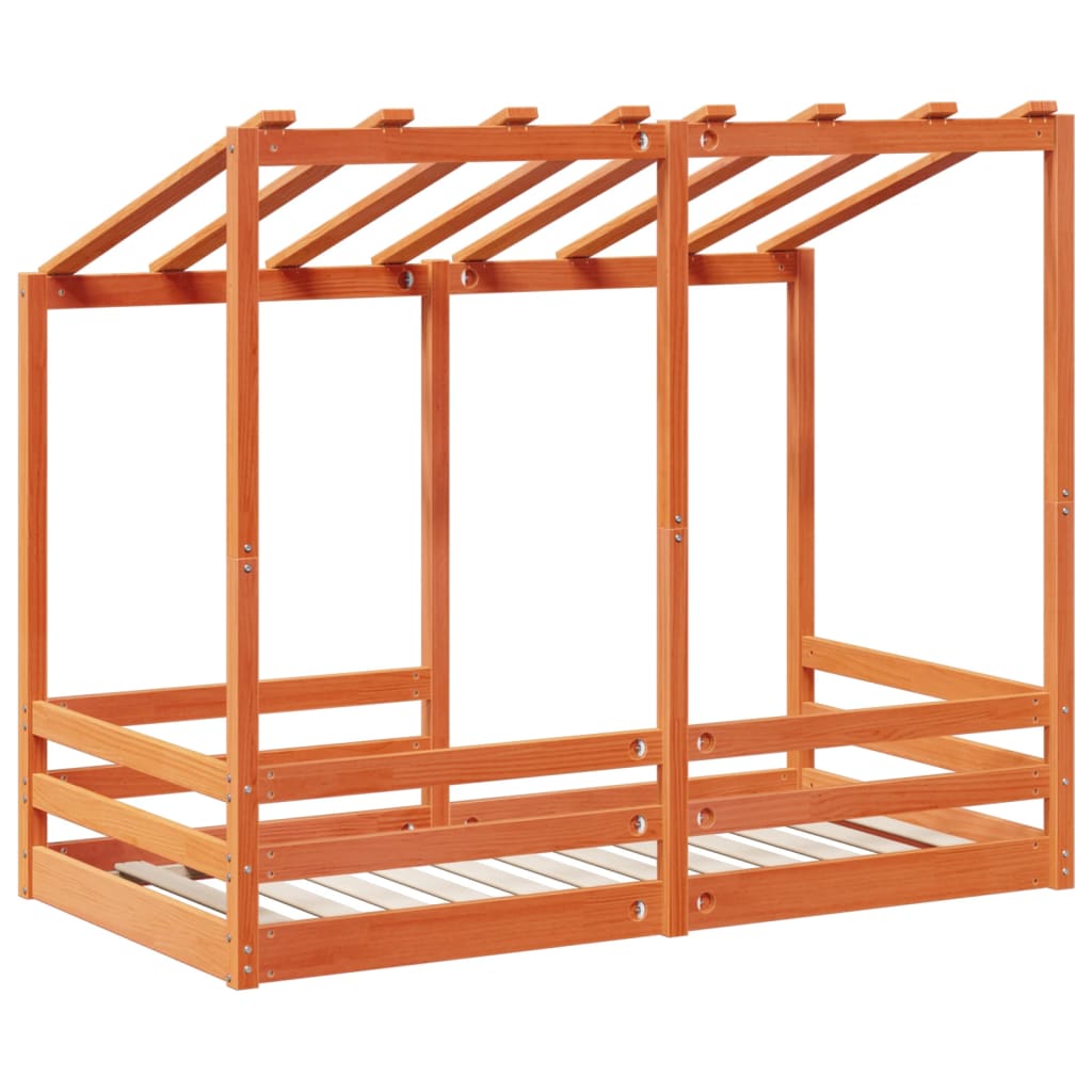 Letto Bambini con Tetto Marrone Cera 70x140 cm Massello Pino - homemem39