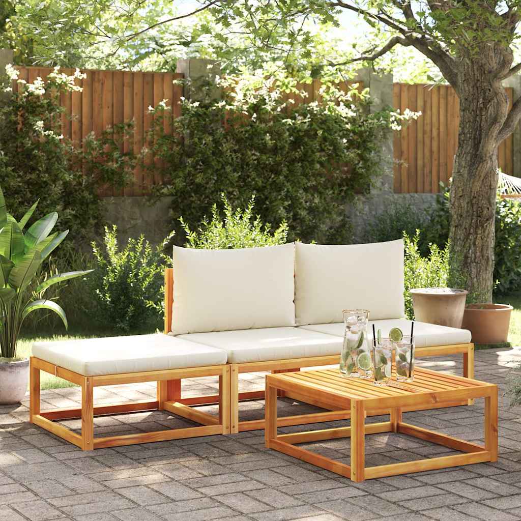 Poggiapiedi Giardino con Cuscino 65x65x29 Legno Massello Acacia | homemem39