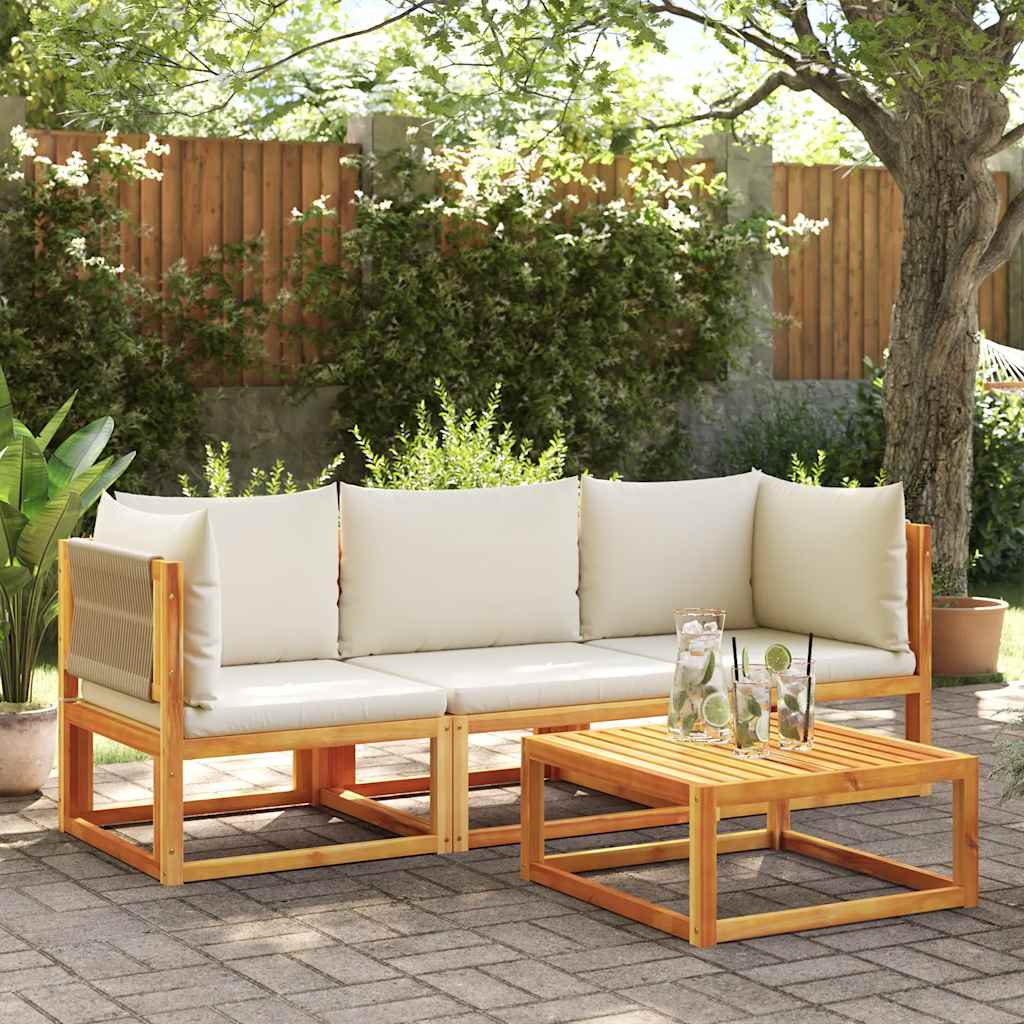 Divano da giardino angolare con cuscini in legno di acacia e corda | homemem39