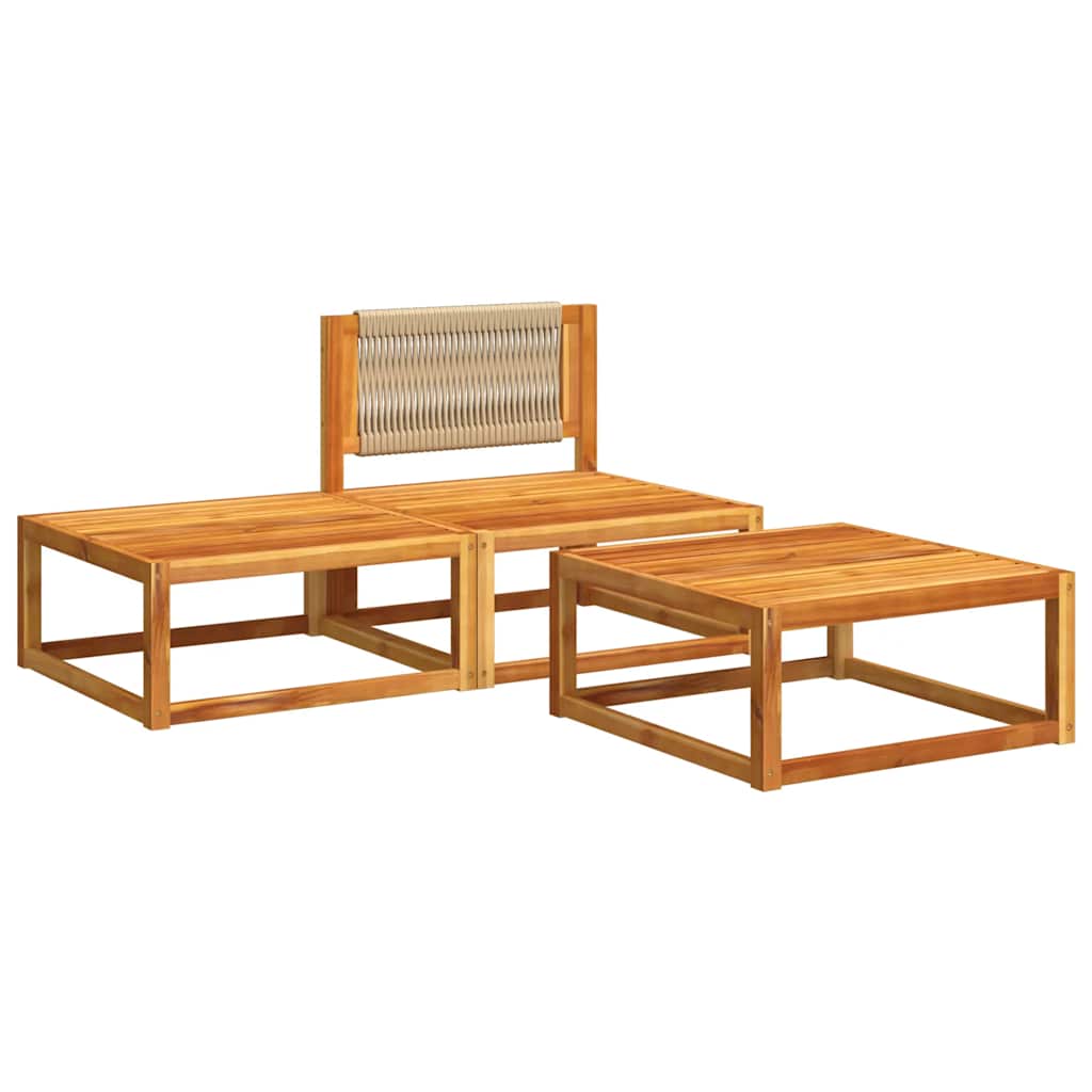 Set di divani da giardino 3 pezzi con cuscini in legno di acacia e corda | homemem39
