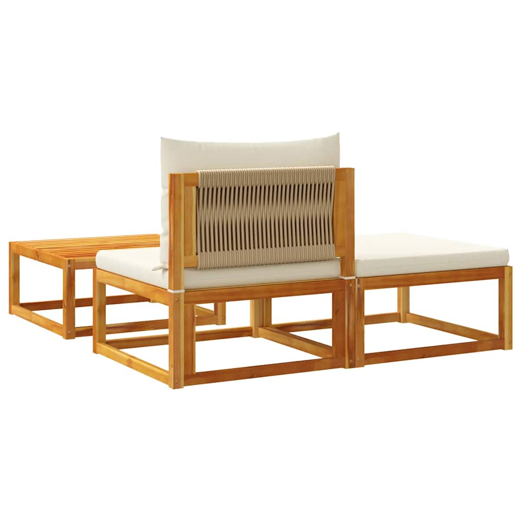 Set di divani da giardino 3 pezzi con cuscini in legno di acacia e corda | homemem39