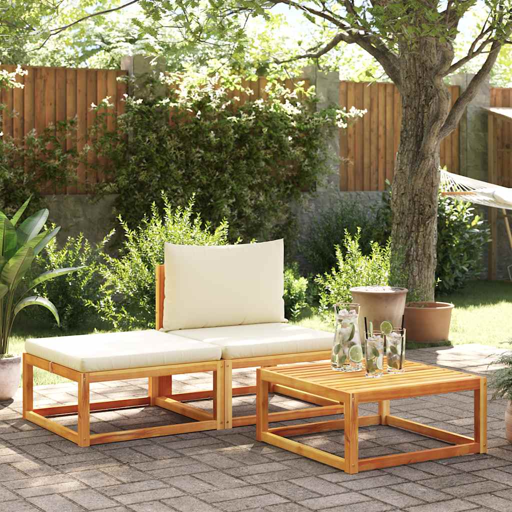 Set di divani da giardino 3 pezzi con cuscini in legno di acacia e corda | homemem39