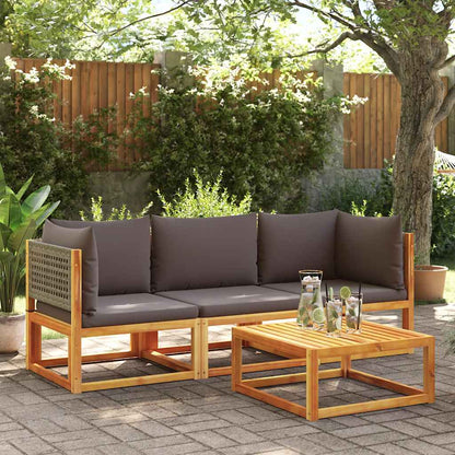 Divano da giardino angolare con cuscini in legno di acacia e rattan | homemem39