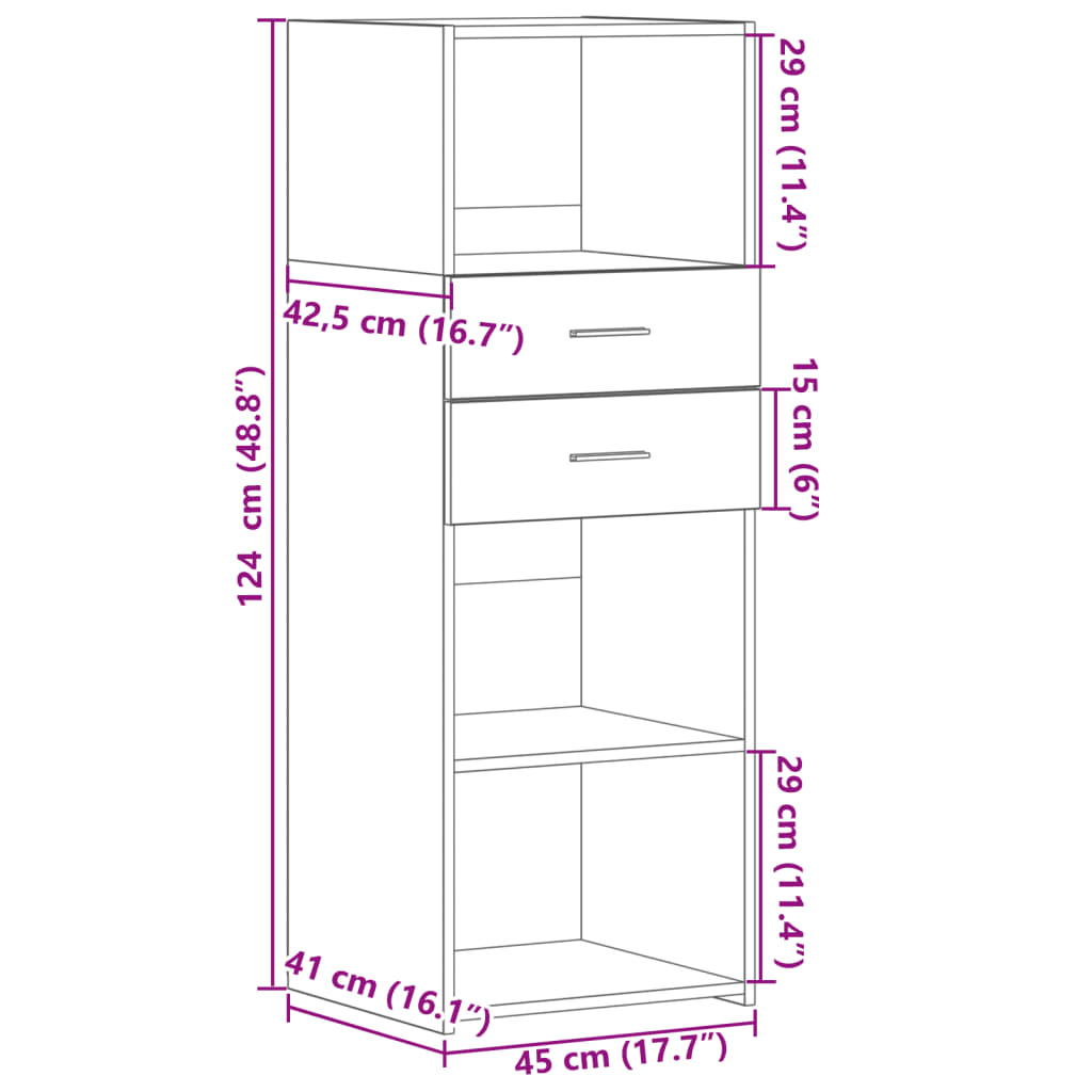 Credenza Grigio Cemento 45x42,5x124 cm in Legno Multistrato