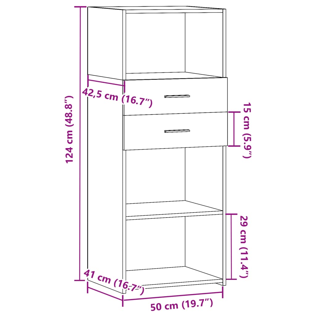 Credenza Bianca 50x42,5x124 cm in Legno Multistrato