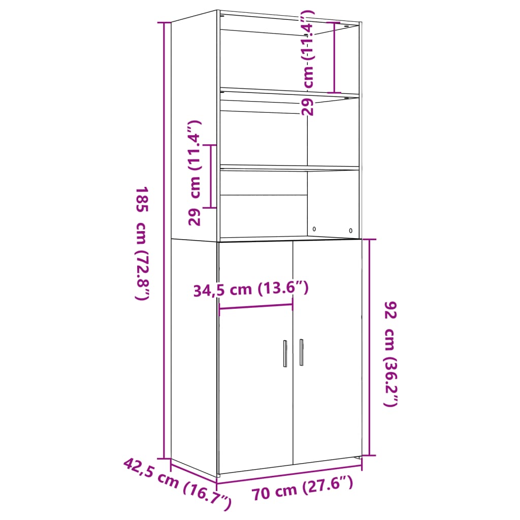 Credenza Bianca 70x42,5x185 cm in Legno Multistrato