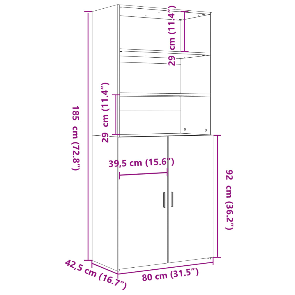 Credenza Bianca 80x42,5x185 cm in Legno Multistrato