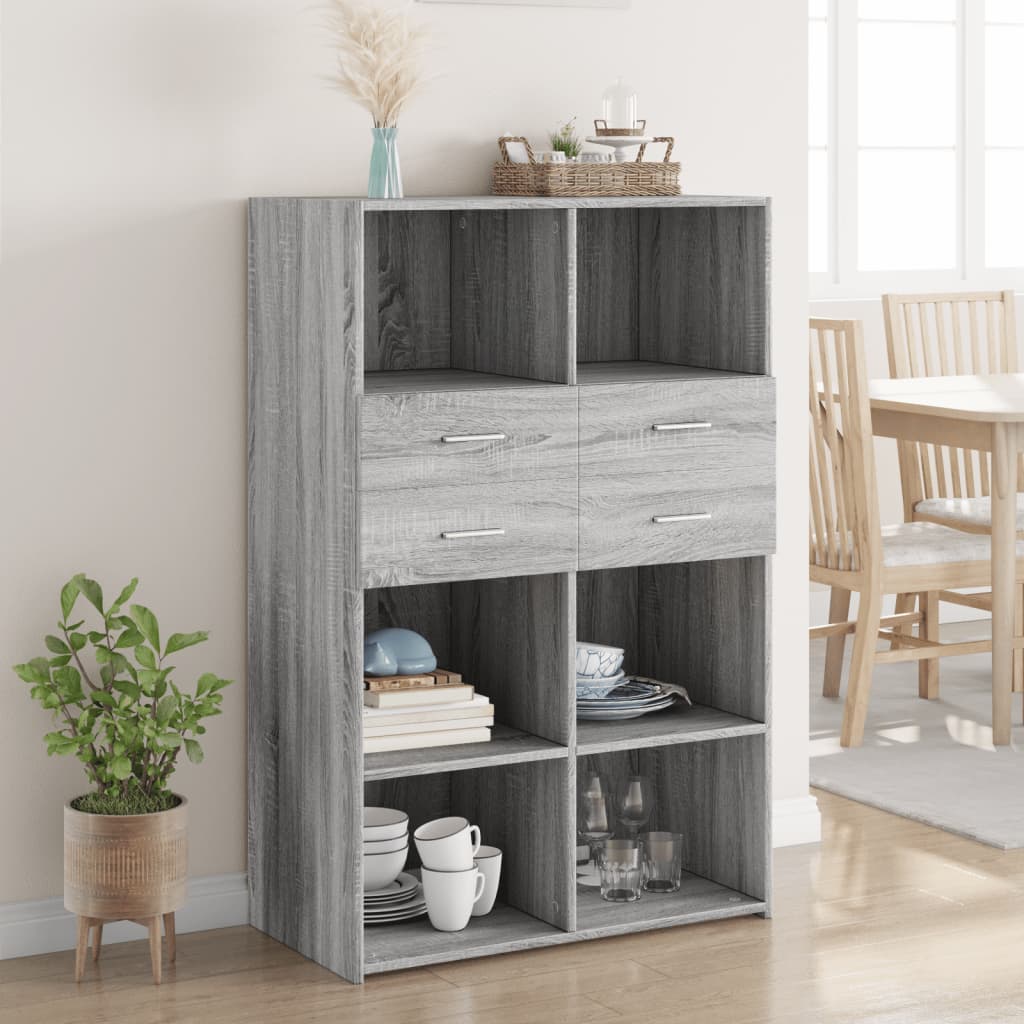 Credenza Grigio Sonoma 80x42,5x124 cm in Legno Multistrato