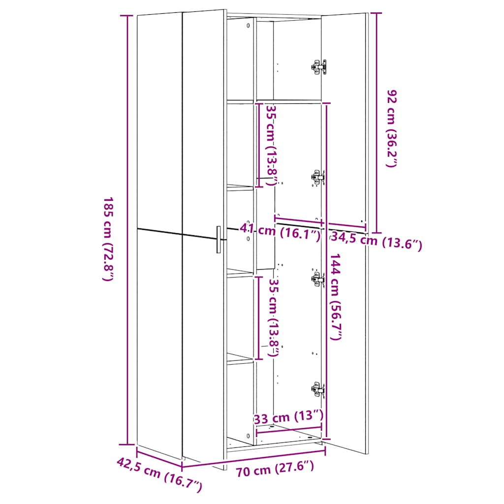 Credenza Nera 70x42,5x185 cm in Legno Multistrato - homemem39