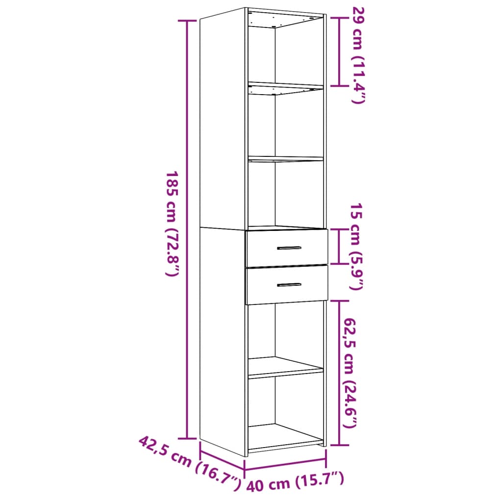 Credenza Grigio Cemento 40x42,5x185 cm in Legno Multistrato