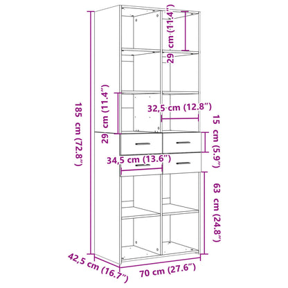 Credenza Bianca 70x42,5x185 cm in Legno Multistrato