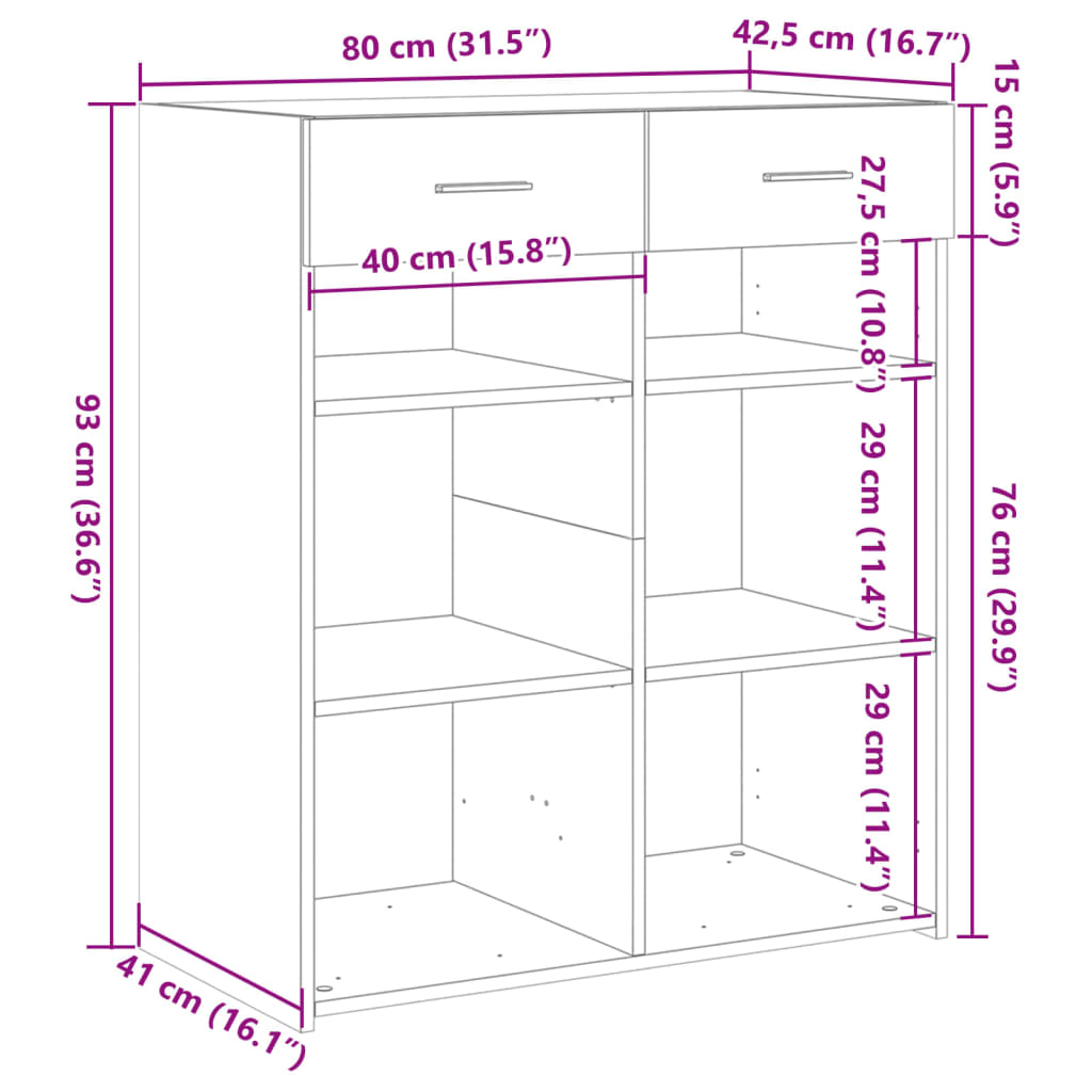 Credenza Nera 80x42,5x93 cm in Legno Multistrato