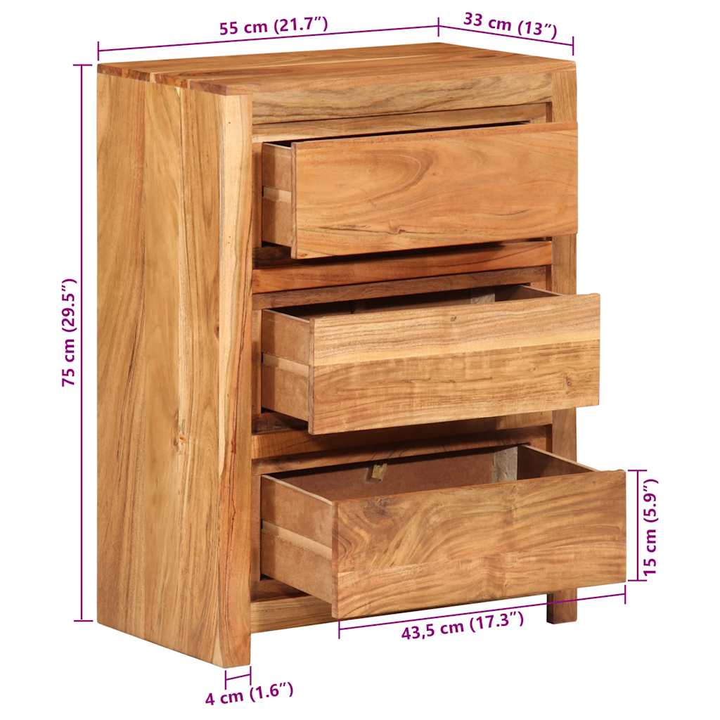 Cassettiera 55x33x75 cm in Legno Massello di Acacia | homemem39