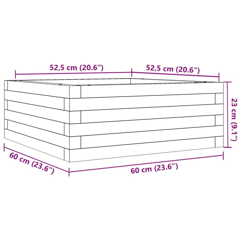 White Garden Planter 60x60x23 cm Solid Pine Wood