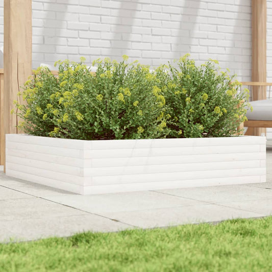 White Garden Planter 100x100x23 cm Solid Pine Wood