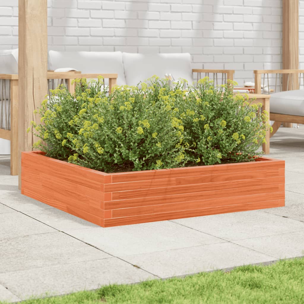 Brown Wax Garden Planter 100x100x23 Solid Pine Wood