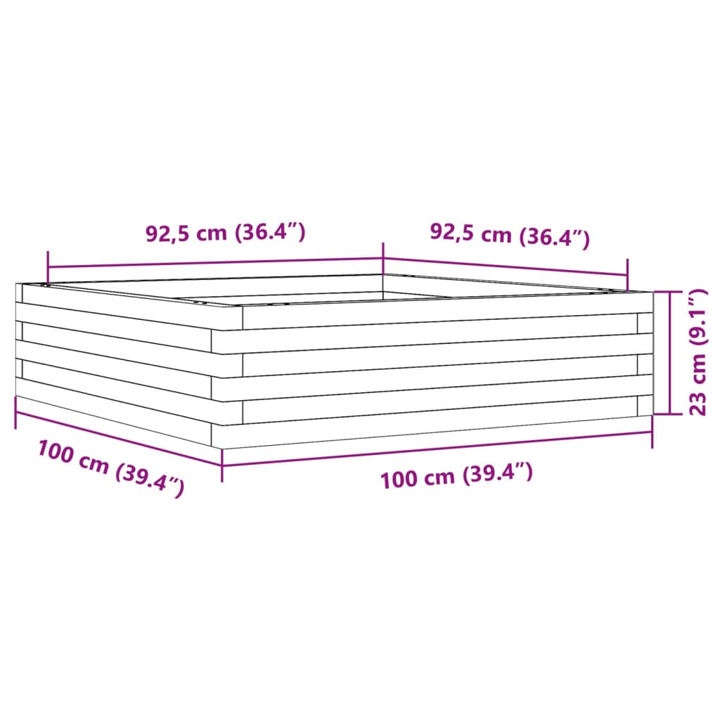 Fioriera Giardino Marrone Cera 100x100x23 Legno Massello Pino