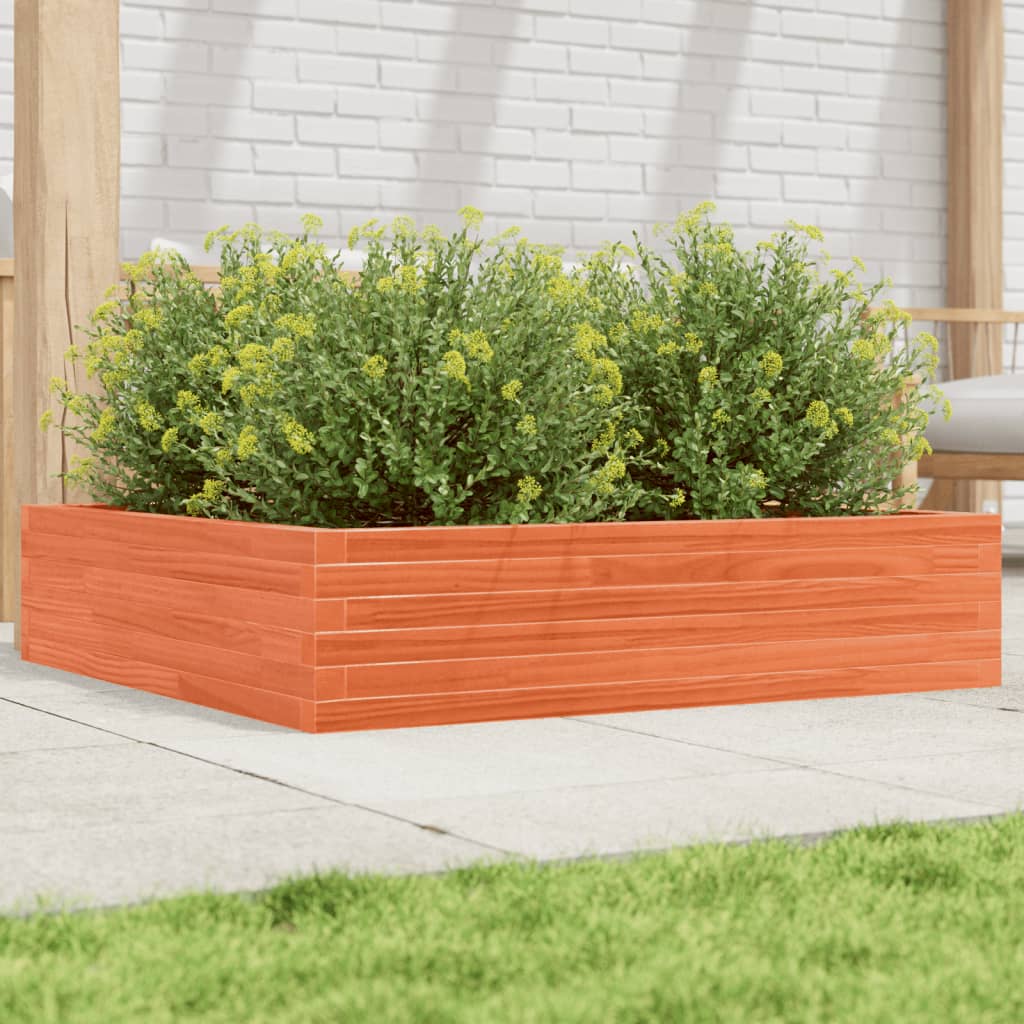 Brown Wax Garden Planter 100x100x23 Solid Pine Wood