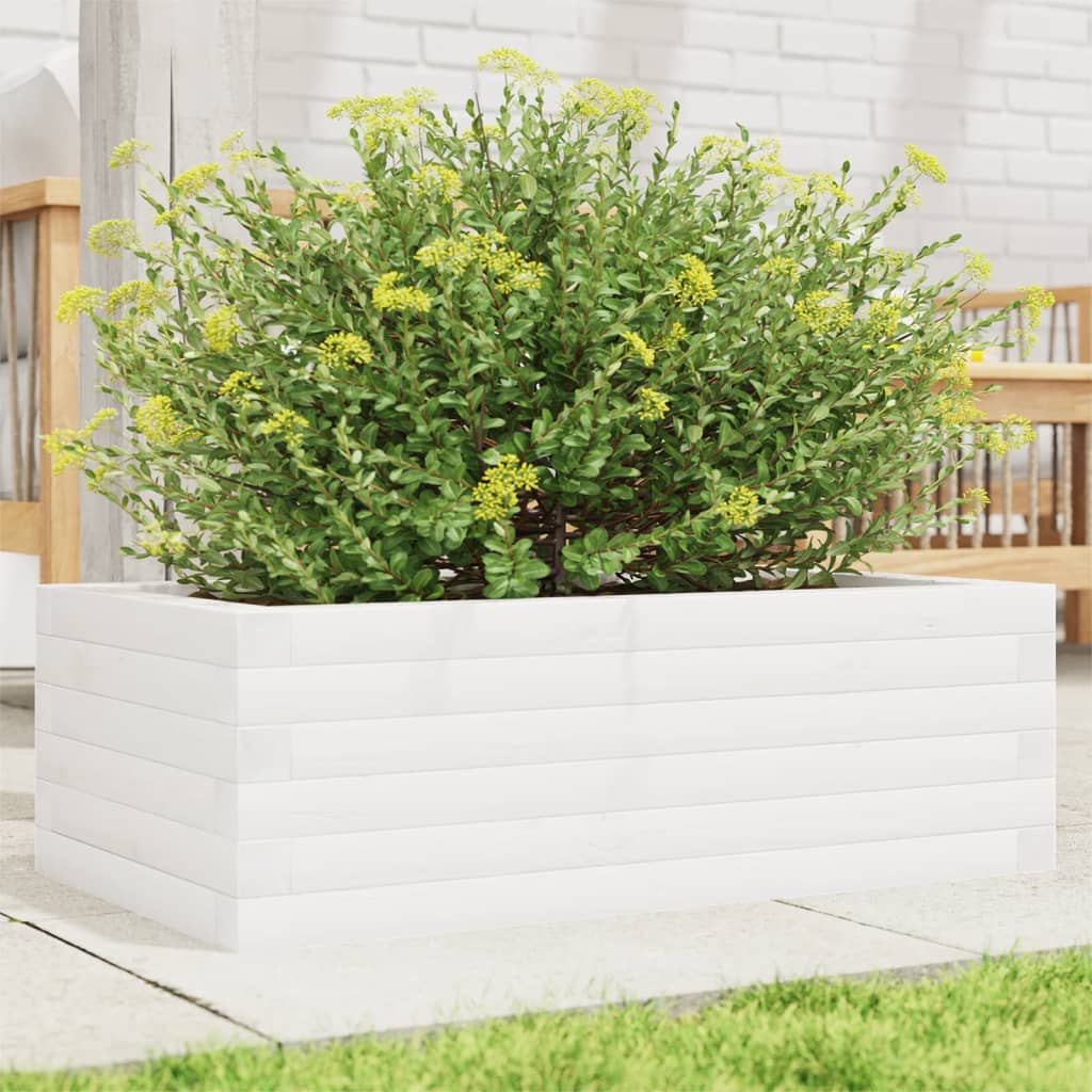 White Garden Planter 70x40x23 cm Solid Pine Wood