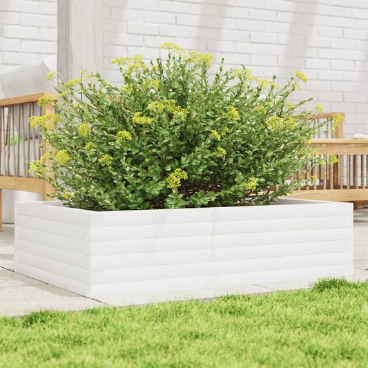 White Garden Planter 90x60x23 cm Solid Pine Wood