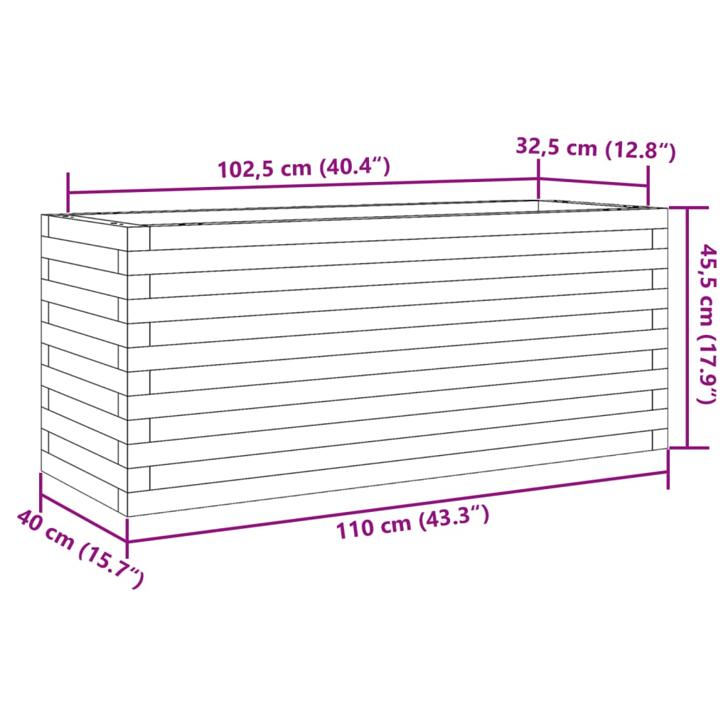 Fioriera Giardino 110x40x45,5cm Legno Massello Pino
