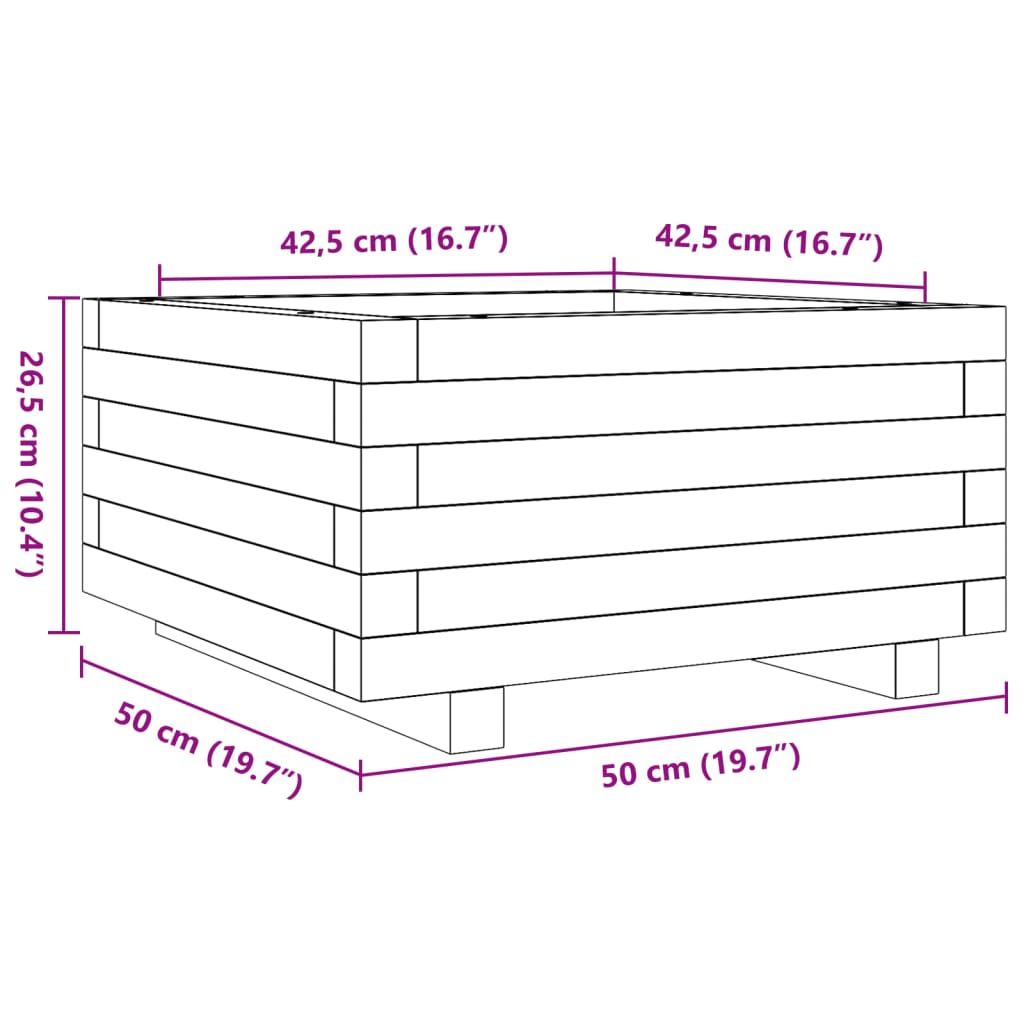 Fioriera Giardino Marrone Cera 50x50x26,5cm Legno Massello Pino