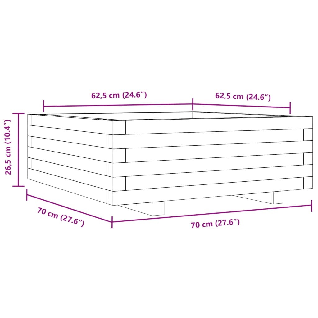 Fioriera Giardino Marrone Cera 70x70x26,5cm Legno Massello Pino