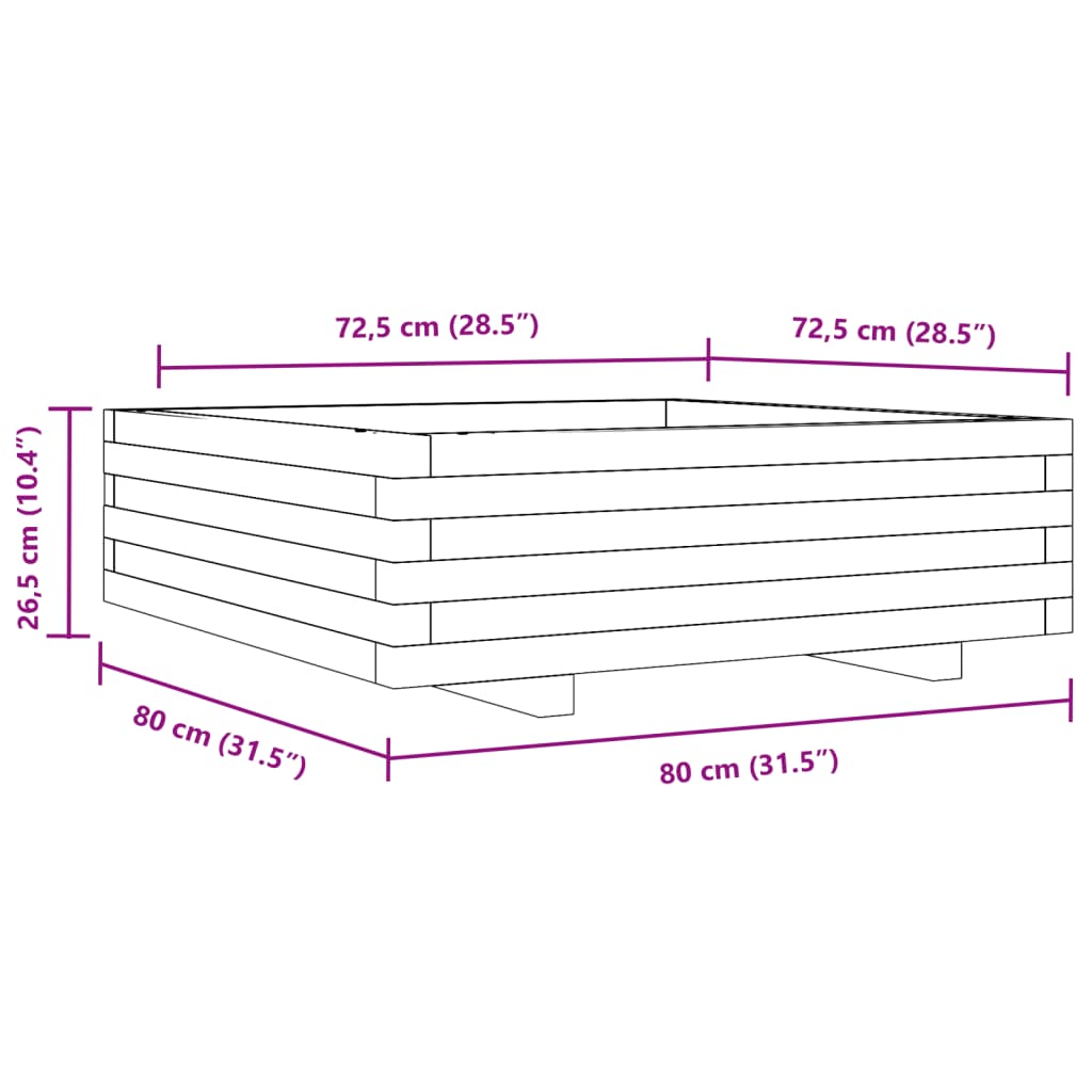 Fioriera da Giardino 80x80x26,5 cm in Legno Massello di Pino