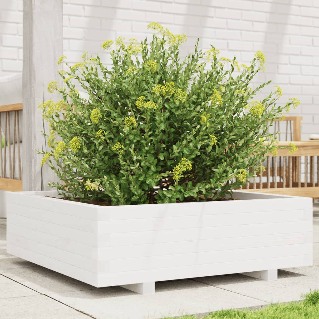 Fioriera da Giardino Bianca 80x80x26,5cm Legno Massello di Pino