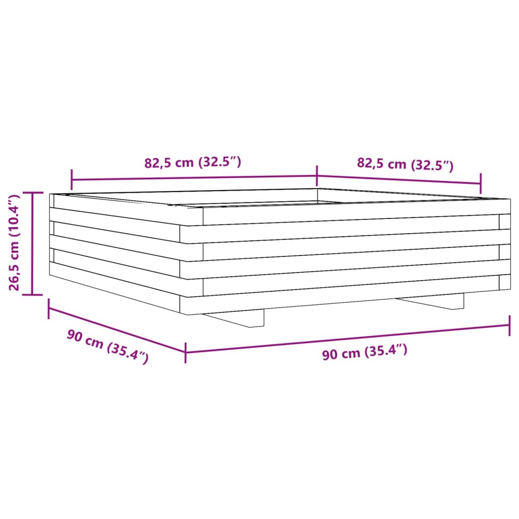 Fioriera da Giardino 90x90x26,5 cm in Legno Massello di Pino