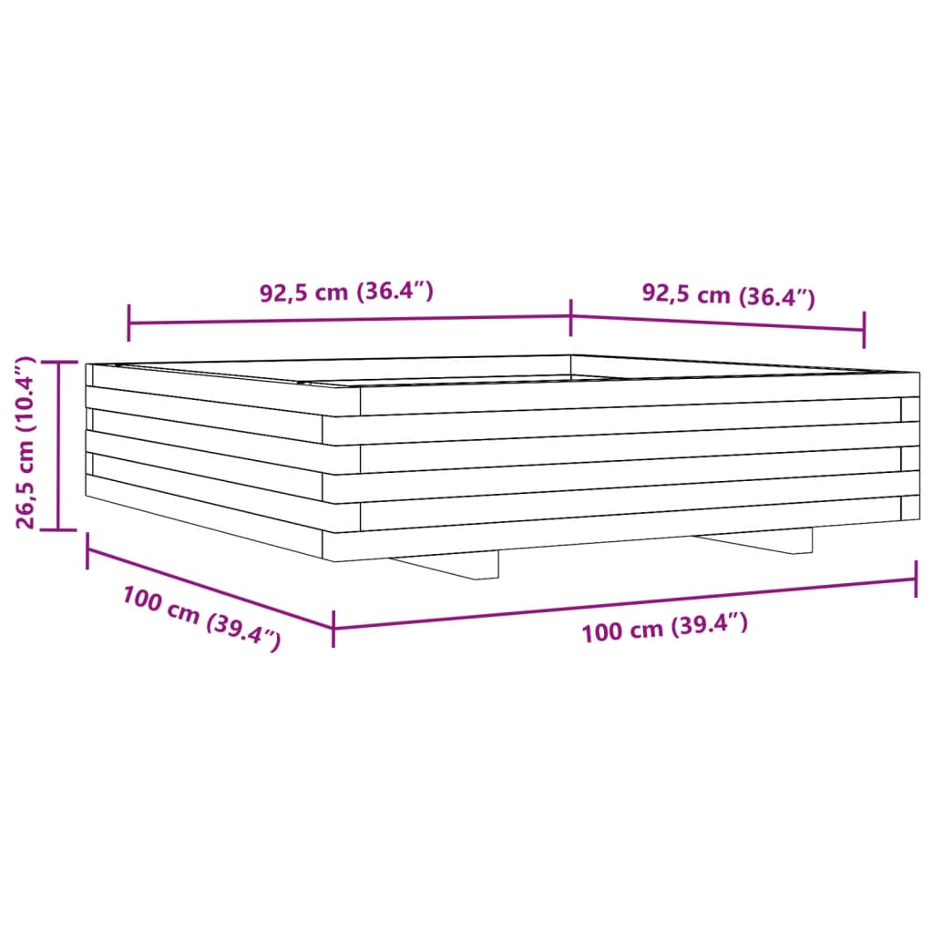 Fioriera Giardino 100x100x26,5cm Legno Massello Pino