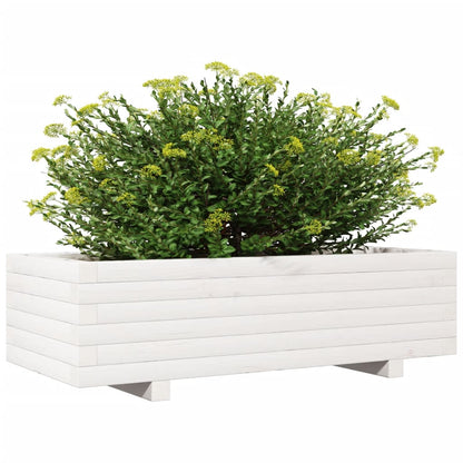 Fioriera da Giardino Bianca 90x40x26,5cm Legno Massello di Pino