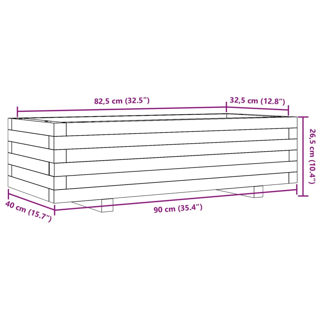 Garden planter 90x40x26.5 cm in solid Douglas wood