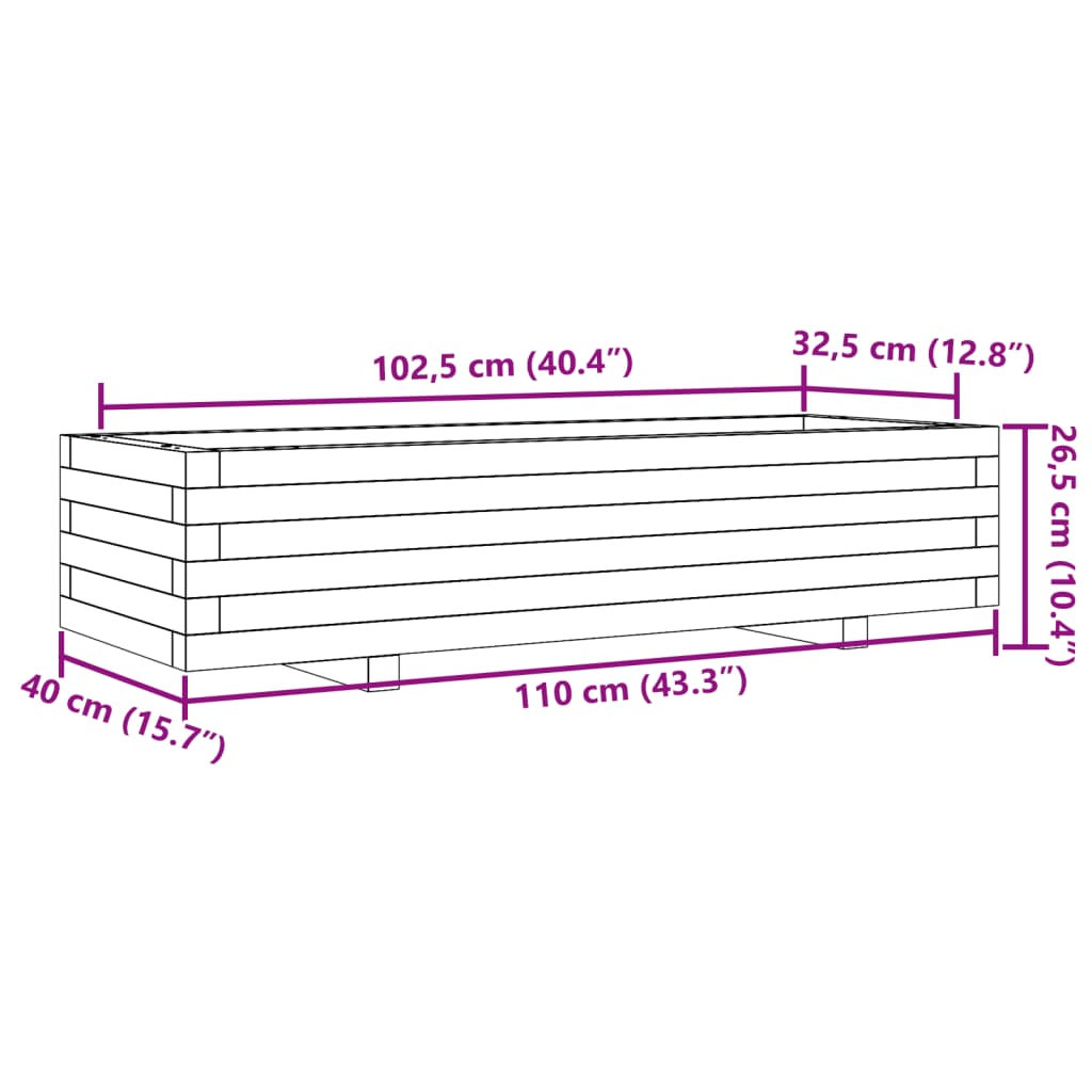 Garden planter 110x40x26.5cm in solid Douglas wood