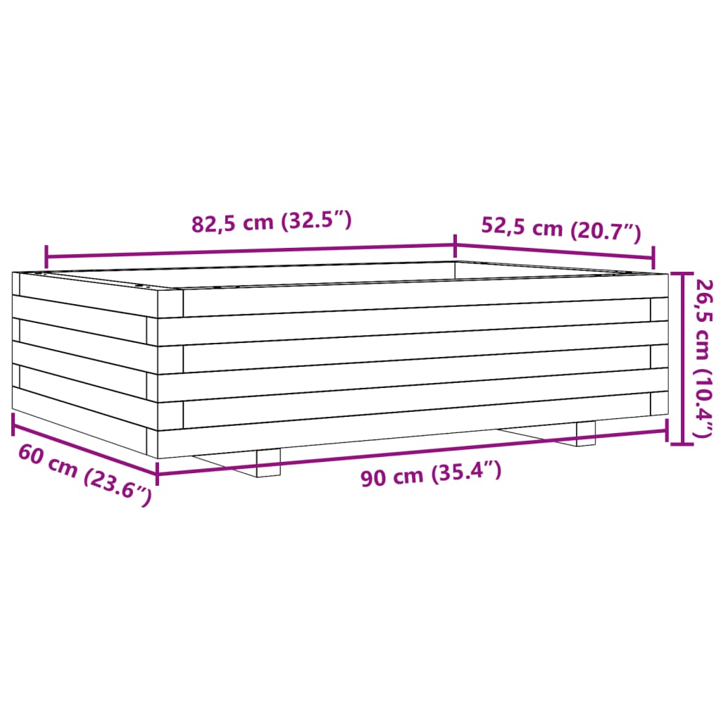 Garden planter 90x60x26.5 cm in solid pine wood