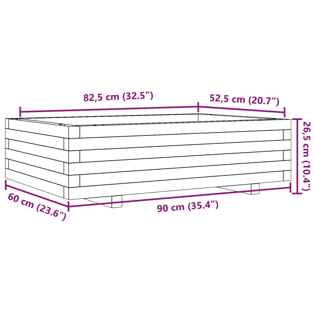 Garden planter 90x60x26.5 cm in solid Douglas wood